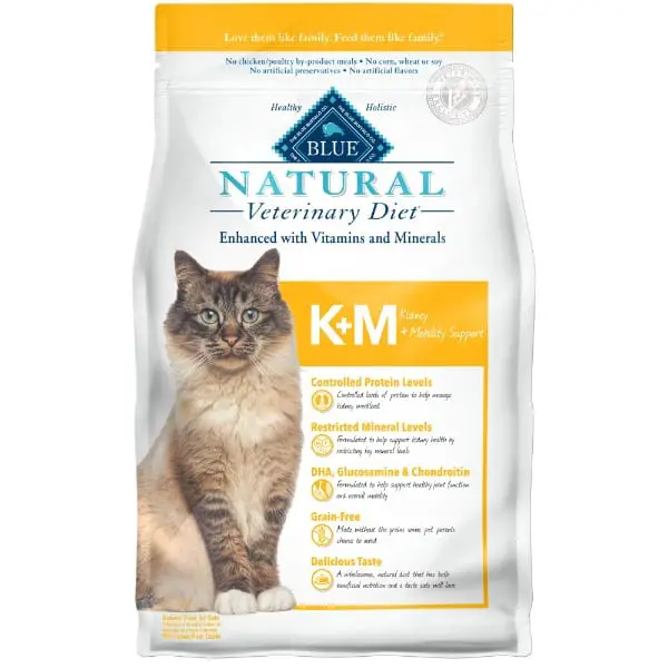Best Cat Food for Kidney Disease - Blue Buffalo Natural Veterinary Diet K+M Kidney + Mobility Support Grain-Free Dry Cat Food